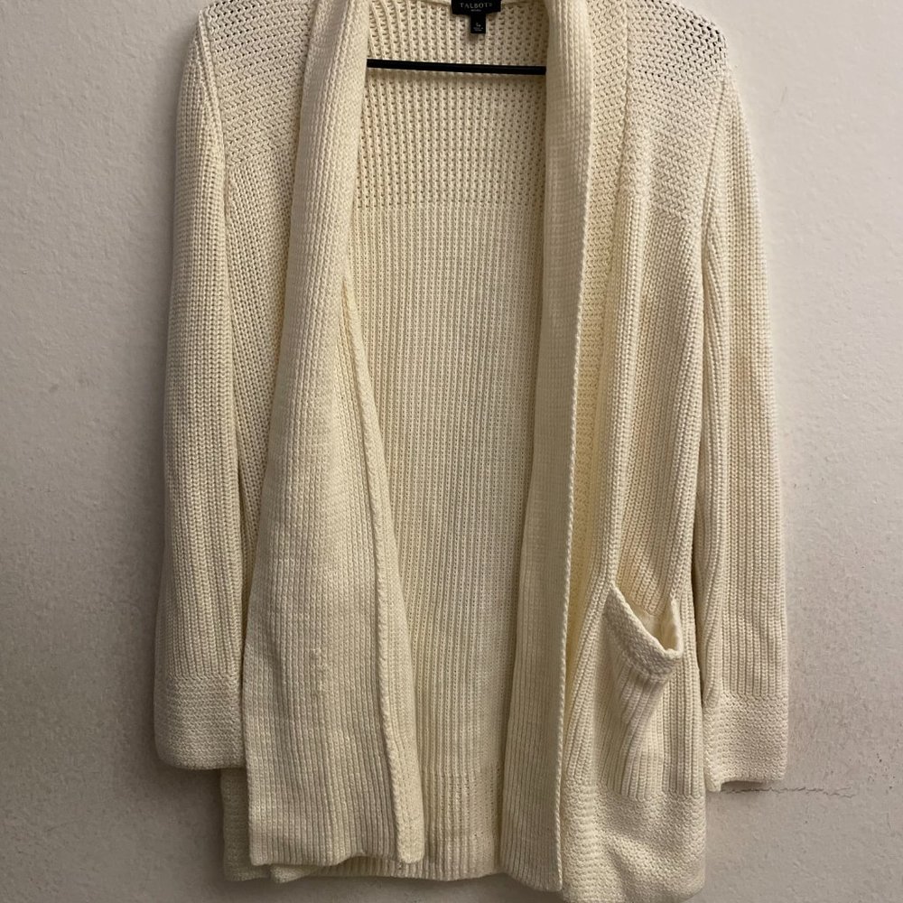 White S Talbots Ivory Cardigan Sweater Cotton Cashmere Blend
